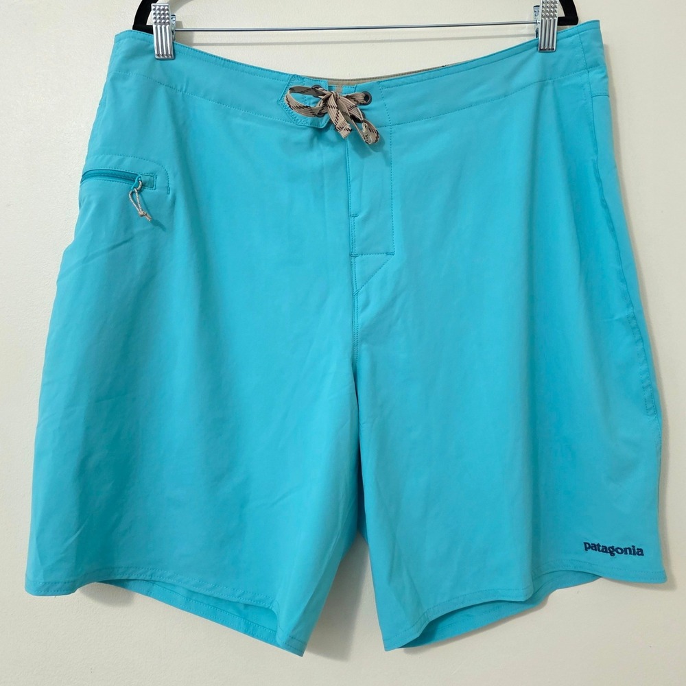 Patagonia Solid Stretch Planing Board Shorts Sz 38 Blue Swim UPF Beach Trunks